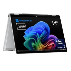 HP Omnibook X Flip – Ordenador portátil Convertible de 14″ 2K IPS táctil Intel Ultra 7-258V EVO, 32GB RAM, 1TB SSD, Intel ARC Graphics, Windows 11 Home Silver- Teclado QWERTY Español