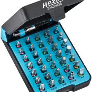 HAZET juego de puntas profesional 2240N/36 I juego de puntas de 36 piezas, accionamiento: perfil Pozidriv PZ, hexágono 6,3 (1/4 pulgada) I en práctica caja de puntas