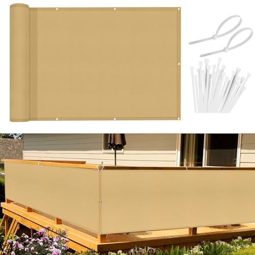 Sunnylaxx Balcon Privacidad 90x400cm Arena, Pantalla De Privacidad Balcon Protección PES, Incluye Bridas para Cables