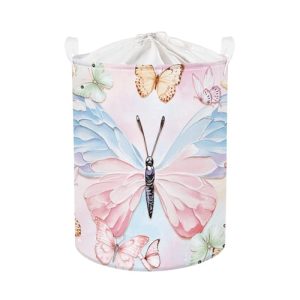 HUUMONSS Grande Cesta Ropa Sucia Bebe Mariposa Pastel 3D para Chica Plegable Cestos Almacenaje Ropa Juguetes para Habitación Infantil Dormitorio, Colorido, 63L