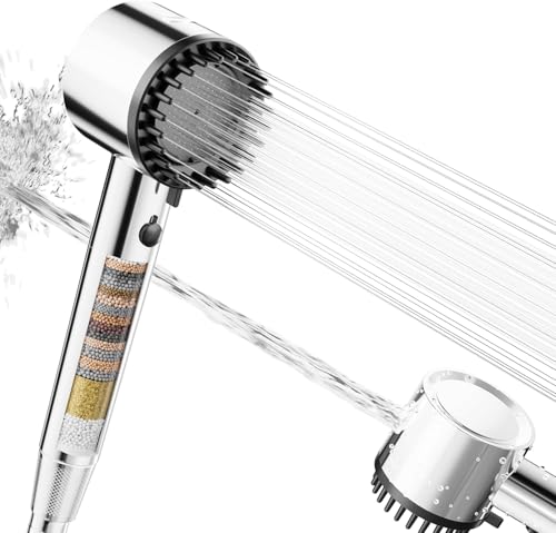Cobbe Cabezal de Ducha con Filtro de 20 Capas, Alcachofa de Alta Presión con 5 Modos de Chorro, Ahorro de Agua, Eliminación de Cloro Residual y Bacterias para Agua Dura (Cromo)