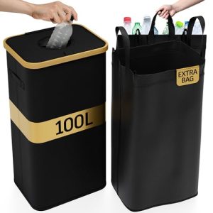Deco haus® Botellas de depósito con tapa [con bolsa adicional] – Botellas Colector Depósito – Colector de botellas con agujero para cocina – Almacenamiento de Botellas Vacías y Vidrio – Negro