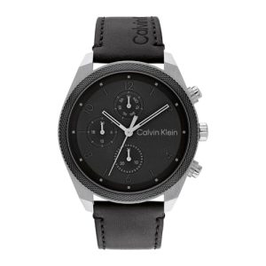 Calvin Klein Reloj Analógico de Cuarzo Multifunción para Hombre Colección Impact con Correa de Cuero Negra – 25200364