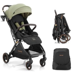 Gromast Cochecito de bebé plegable Gravity, cochecito de viaje portátil con respaldo ajustable y toldo, ligero y protegido contra los rayos UV, plegable automáticamente con una mano, verde