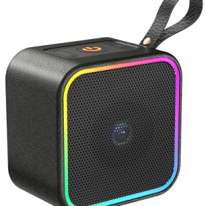 Altavoz portátil Bluetooth, altavoz inalámbrico de cuero Bluetooth 5.3 con luces, sonido estéreo de alta fidelidad, altavoz pequeño con micrófono integrado, 10 horas de reproducción, a prueba de polvo