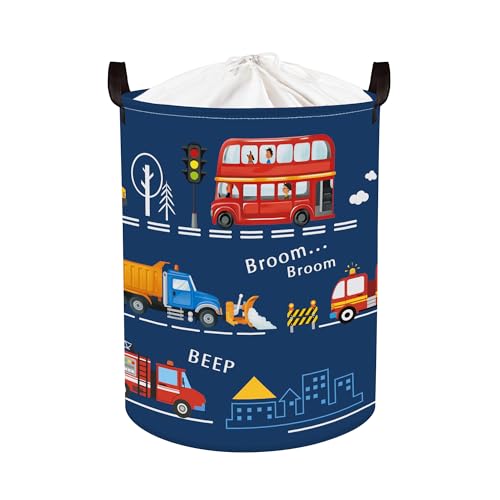 HUUMONSS Grande Cesta Ropa Sucia Coches de Dibujos Animados Plegable Cestos Almacenaje Ropa Juguetes para Padres,Autobús urbano,63L