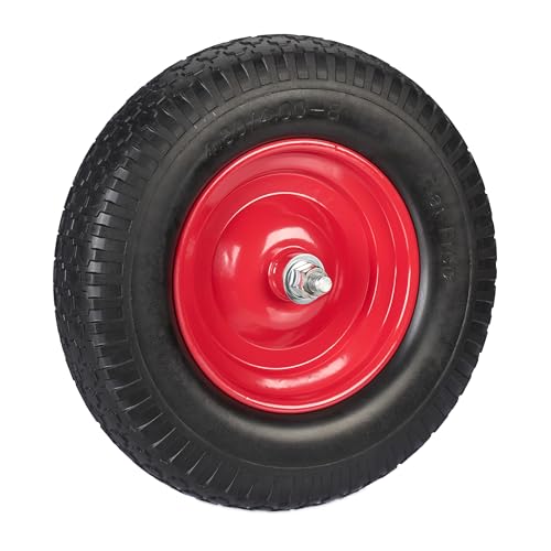 Relaxdays Rueda de Carretilla 4.00-8 Goma con Eje, Neumático de Repuesto Antipinchazos, hasta 100 kg, Negro/Rojo