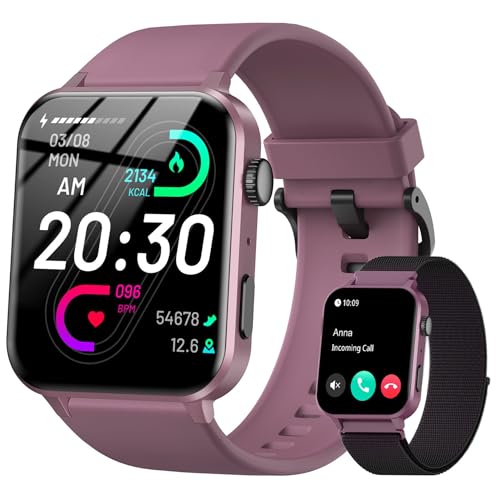 IOWODO Reloj Inteligente Hombre Mujer, Smartwatch Mujer con 2 Correas,1.85" Reloj Deporte con Funciún Llamadas y Whatsapp Mensajes Bluetooth,100 Modos Deporte para iOS Android Teléfono(Violeta)