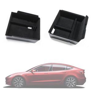 TOPABYTE Organizador de Consola Central para Tesla Model Y Juniper Model 3 Highland 2025 2024 Bandeja Organizadora de Almacenamiento para Consola Central Flocada (Paquete de 2)