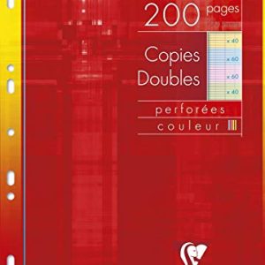 Clairefontaine – Ref 47111C – Hojas de doble color (100 páginas) – Tamaño A4, Séyès Rulings, perforadas, papel vitela cepillado de 90 g/m², paquete resellable – Colores surtidos