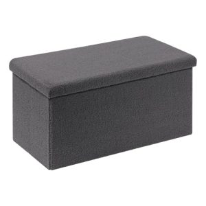 Bonlife Banco con Espacio de Almacenamiento, Banco Plegable de Terciopelo, Reposapiés, Caja de Almacenamiento con Tapa, Gris, 80x40x40cm