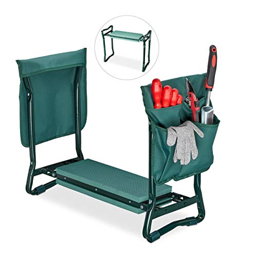 Relaxdays - Banco Plegable/Cojín Rodillas hasta 150 kg para Jardín, Verde, 50 x 60 x 27.5 cm