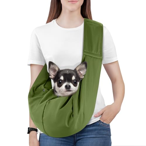 Pawaboo Bolso Bandolera para Perros, Transportín para Perros Bandolera Portátil con Correa Ajustable para Mascotas Gatos Menos de 5,5kg, Bolso de Hombro Perross Bolsa de Transporte Viaje, Verde Matcha