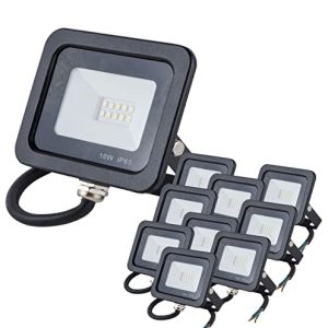 Popp® Floodlight LED Foco Proyector LED para Exterior Negro 10W, luz fría 6000K, Eficiencia Luminosa 85LM/W, Protección contra Sobrevoltajes, Resistente al Agua IP65(10W 6000K 10 unidad)