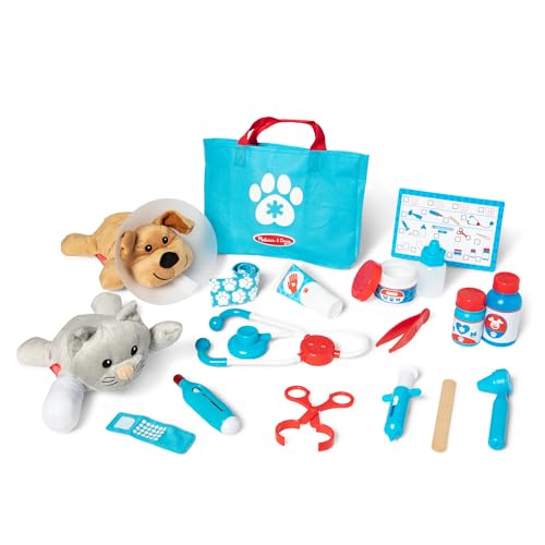 Melissa & Doug - Juego de Veterinario Cuidado de Mascotas: Peluche Perro, Peluche Gato + 25 Accesorios - 6074883 - Juguetes Niños 3 Años + - Regalo Niño 3 Años + Juegos Infantiles