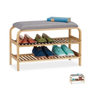 Relaxdays Banco Zapatero Recibidor, Asiento Acolchado, 46x69x30cm, Organizador 6 Pares de Zapatos, Descalzadora, Natural