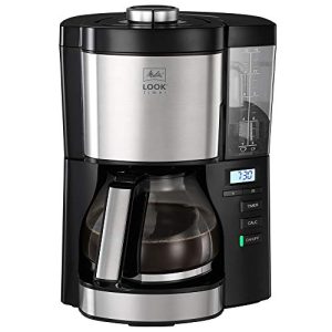 Melitta Look V Timer 1025-08, Cafetera Goteo, AromaSelector, Moderna, Cafetera Programable, Depósito de Agua Extraíble, Protección 3 en 1 Anti Cal, 1,25 Litros, 10 Tazas, Filtros 1×4, 1080W, Negro