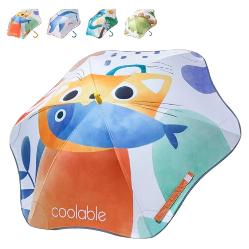 coolable Paraguas para niños, diseño de animales, UPF 50+, paraguas de bastón, para niños y niñas, diámetro de 90 cm, borde reflectante(Gato)