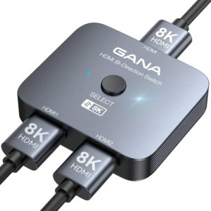 Divisor HDMI 8K @60Hz 4K @120Hz, GANA HDMI 2.1 Switch, Aluminio Bidireccional HDMI Switcher 2 en 1 Out o 1 In 2 Out HDMI Verteiler, HDMI Umschalter Unterstützt 8K 4K für PS5 HDTV Xbox