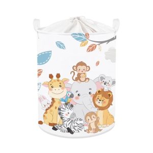 Clastyle Cesta Ropa Sucia Animal Bosque Simples para Niños Chico Chica Cesto Almacenaje Juguetes Plegable para Habitación Infantil,Elefante Jirafa,36 * 45 cm