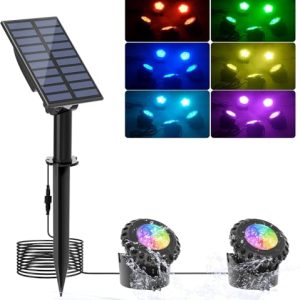 NATPOW Lámpara Sumergible LED Solar, Luz Solar Estanque RGB, Sumergibles IP68 para Piscina/Estanque Decoración Jardín/Patio/Bodas (2 en 1)