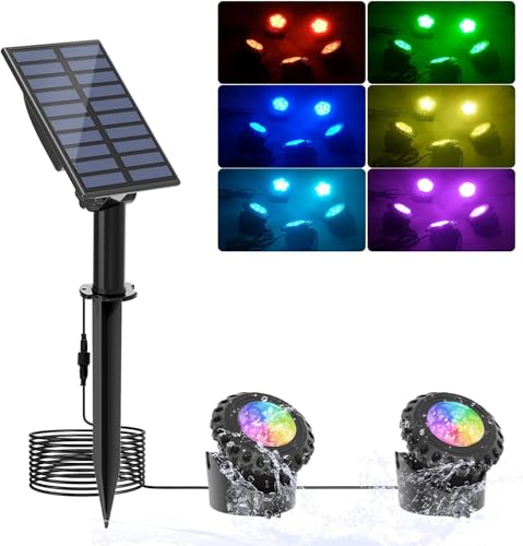 NATPOW Lámpara Sumergible LED Solar, Luz Solar Estanque RGB, Sumergibles IP68 para Piscina/Estanque Decoración Jardín/Patio/Bodas (2 en 1)