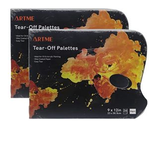 ARTME Paletas de Pintura de Papel Desechables 36 Hojas 23×20,5cm – 2 Piezas/Arrancar Paleta Papel/ 50g Papel Recubierto De Cera con Orificio para El Pulgar- Acrílicos, Pinturas Al Óleo & Acuarelas