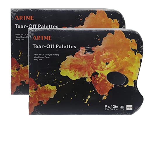 ARTME Paletas de Pintura de Papel Desechables 36 Hojas 23x20,5cm - 2 Piezas/Arrancar Paleta Papel/ 50g Papel Recubierto De Cera con Orificio para El Pulgar- Acrílicos, Pinturas Al Óleo & Acuarelas