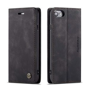 mvced Funda Compatible con iPhone SE 2020/iPhone 7/8,Funda Móvil Funda Libro con Tapa Magnética Carcasa,Negro