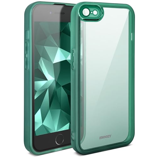 Moozy LumiCase Funda para iPhone SE 2022 / SE3 / 7/8/ SE 2020, Carcasa Capa antigolpes Transparente, Carcasa con Protector de la cámara, Cubierta del Teléfono Móvil, Case Cover, Verde