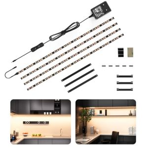 WOBANE Tira Led Cocina Bajo Mueble 2 metri, Tira Luz Led Blanco Natural 4000K, 4 x 50cm Tiras Led Adhesivas con Interruptor y enchufe 12V, Luces Debajo Muebles para Vitrina,Armario,Estanterias, Negra