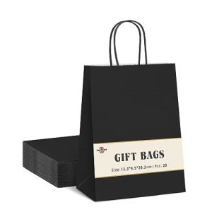 Juego de 20 bolsas de regalo Switory, bolsa kraft negra con asas, bolsa de caramelos, bolsa de papel pequeña para cumpleaños, navidad, boda (13.3×9.5×20.3cm)