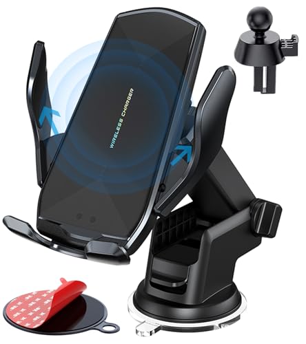 Qi 15W Cargador Inalámbrico Coche,Wireless Car Charger Soporte con Bloqueo Automático Rápida Salida de Aire para iPhone 13/12 Pro MAX Mini 11/XS MAX/XR/8/7,Galaxy S20/S10/P20 Note 9/S9 y Otros