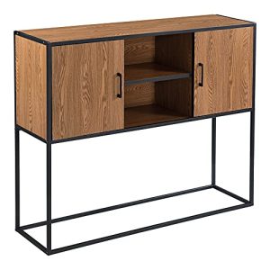 Armario con Patas Motala 90 x 108,5 x 30 cm Tablero de Fibras 2 Puertas 6 Compartimentos máx. 20 kg en Negro y Efecto Madera Tono Oscuro