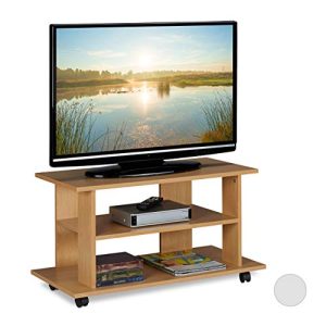 Relaxdays Mueble TV Ruedas con 2 Compartimentos, Mesa Televisión, 45 x 80 x 40 cm, Marrón