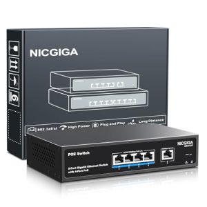 Conmutador PoE Gigabit de 4 Puertos no administrado con 4 Puertos IEEE802.3af/at PoE a 78W, 1 Enlace Ascendente de 1000M, conmutador de alimentación a través de Ethernet de Red NICGIGA de 5 Puertos