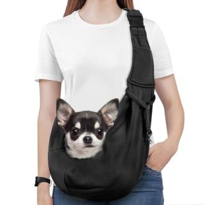 Pawaboo Bolso Bandolera para Perros, Transportín para Perros Bandolera Portátil con Correa Ajustable para Mascotas Gatos menos de 5,5kg, Bolso de Hombro Perross Bolsa de Transporte Viaje Perross,Negro