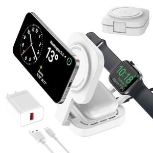 Carga inalámbrica 3 en 1 para Apple Dispositivo, Mini Estación Carga Plegable para Magsafe para iPhone 17/Air/16/15/14/13/12 Serie, Apple Watch Serie y AirPods Pro/2/3/4(Adaptador Incluido) (Blanco)