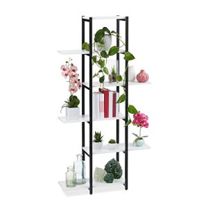 Relaxdays Estantería Metálica Plantas, Escalera Macetas 6 Baldas Interior, Efecto Madera, 150x78x24 cm, Blanco