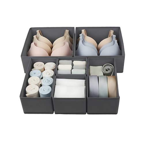 Pomodee Organizador de Cajones, Juego de 12 Cajas Organizador Cajones, Cajas de Almacenamiento Plegable de Tela para Ropa Interior, Ropa, Sostenes, Calcetines, Corbatas, Gris