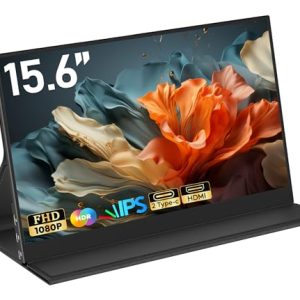 HONGO Monitor Portatil Pantalla Portatil IPS FHD 15,6″ 1920x1080P, Pantalla Ordenador Móvil Externa HDR con HD/USB C Puerto, Portable Monitor para Laptop PC Mac PS4/5, con Smart Funda