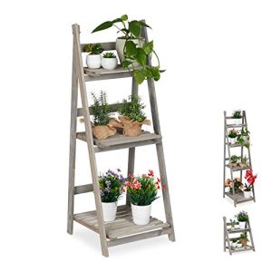 Relaxdays Estantería Plantas de 3 Niveles, Madera, Gris, 108 x 41 x 40 cm