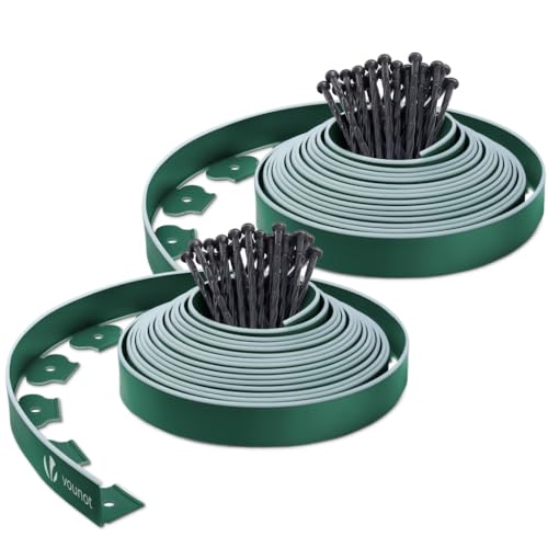 VOUNOT® Borde Jardín Césped Borde Flexible de Plástico PE, Delimitadores de Bordes para Jardín, Bordura Exterior para Tierra Cenefa Parterres con 60 Clavijas, Longitud 20m Altura 5cm, Verde