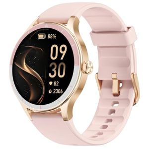 TOOBUR Reloj Inteligente Mujer Redondo, Smartwatch Deportivo, Reloj Contador de Pasos Calorias, Smart Watch Compatible Android&iOS, Responder/Hacer Llamadas, Reloj Mujer Salud, IP68 Waterproof, Rosa