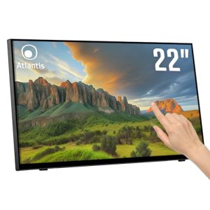 Atlantis A05-T22A-VHDM Monitor táctil de 22 Pulgadas, Pantalla táctil de 10 toques, Full HD 1920×1080, HDMI VGA DP, inclinable 15°-50°, Cristal Protector 7H, Contraste 1000:1,Ángulo 178/178, Vesa 100