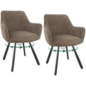 WAFTING Juego de 2 Sillas de Comedor Giratorias 360°,Silla Cocina con Patas de Metal,Cojín de Terciopelo con Respaldo Alto y Brazos,para Comedor,Cocina,Salón,Dormitorio,Marrón