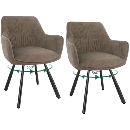 WAFTING Juego de 2 Sillas de Comedor Giratorias 360°,Silla Cocina con Patas de Metal,Cojín de Terciopelo con Respaldo Alto y Brazos,para Comedor,Cocina,Salón,Dormitorio,Marrón