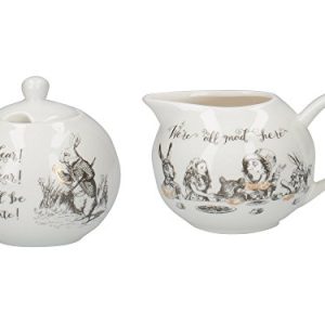 V&A Juego de Azucarero y Cremera Alicia en el País de las Maravillas, Tazón de Porcelana y Jarra de Leche en Caja de Regalo de Lujo