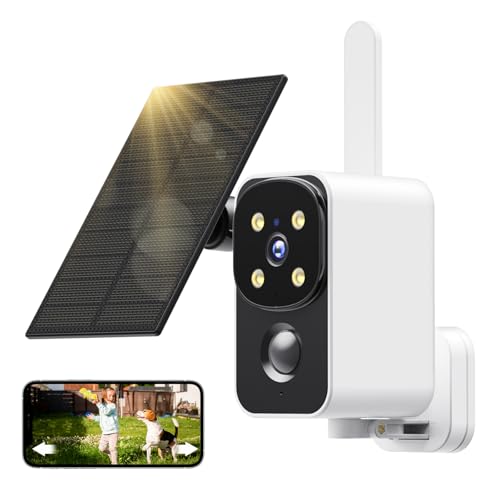 PESAIR Cámara Vigilancia WiFi Exterior Solar, 2K Camaras de Vigilancia WiFi sin Cables, Panorámica de 180°, Visión Nocturna en Color, Detección de Movimiento Humano PIR, Audio Bidireccional