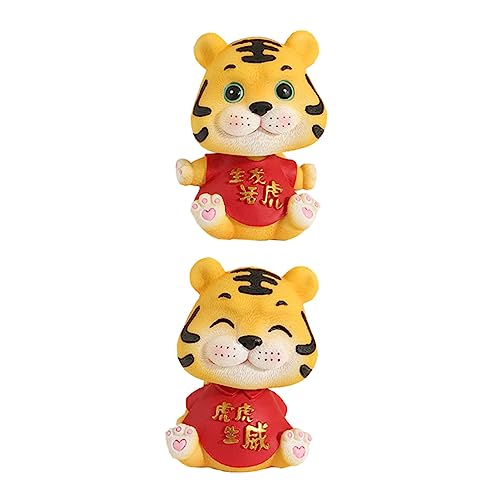 ABOOFAN 2piezas Adornos Cabeza Movible de Tigre de Resina Adorno Adorable de Animal Decoración de Tigre para Coche Color Rojo para Sala de Estar o Coche